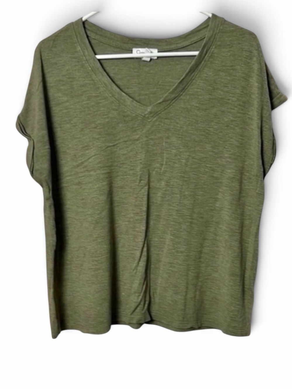 Jessica Simpson Women's Boxy Cuffed Sleeve Green V-Neck Top Size Large